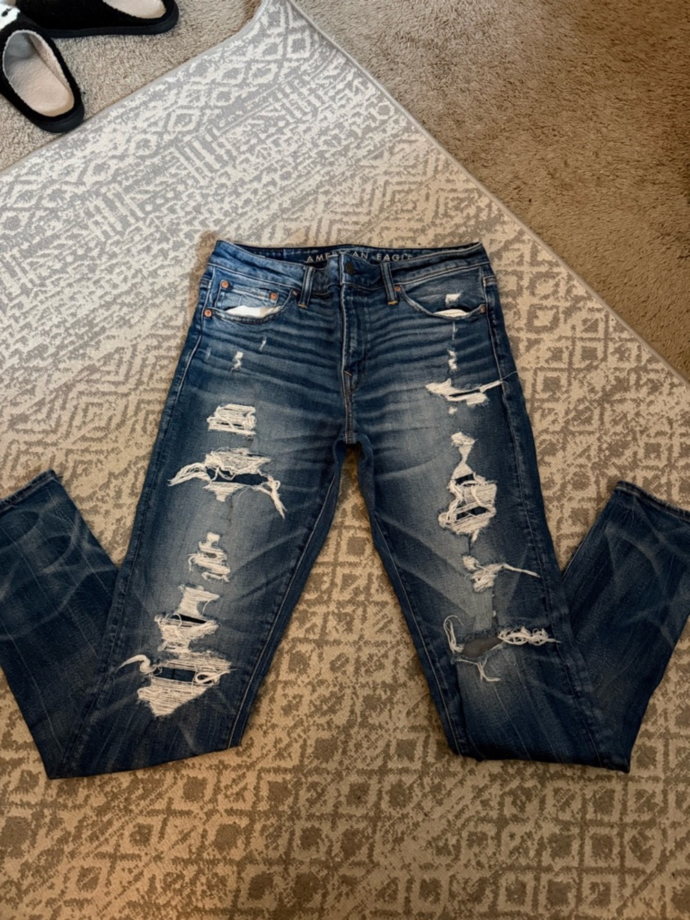 American Eagle Outfitters Distressed Skinny Jeans — Dark Blue Wash